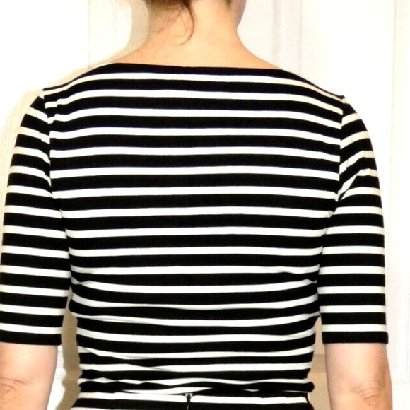 WHBM Top Black White Stripes Fitted Knit Casual or Work Long Womens size XXS - Picture 8 of 13